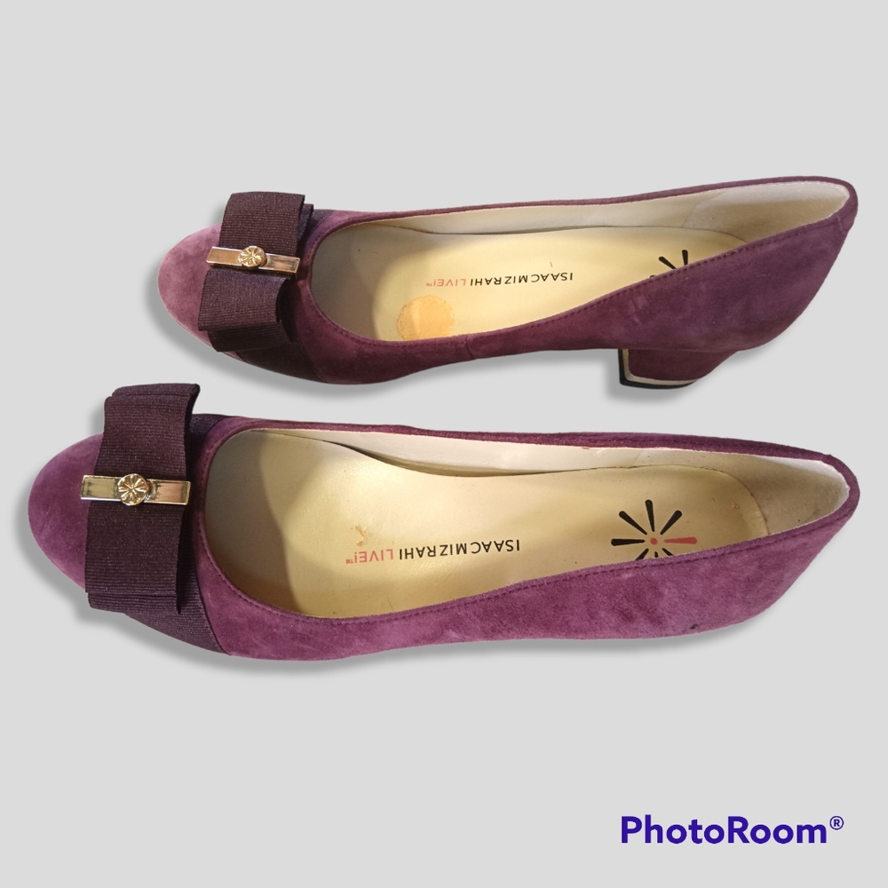 Isaac Mizrahi Suede Bow Low Heel Pumps NEW , plum purple